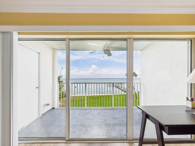 151 Calhoun Ave Unit 301, Destin, FL 32541 - doorway to outside with a water view, wood finished floors, and ceiling fan