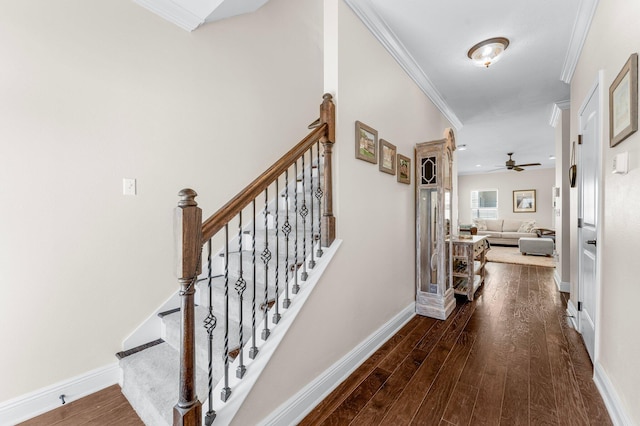135 Grayling Way, Inlet Beach, FL 32461 - corridor with dark wood-style floors, ornamental molding, baseboards, and stairs