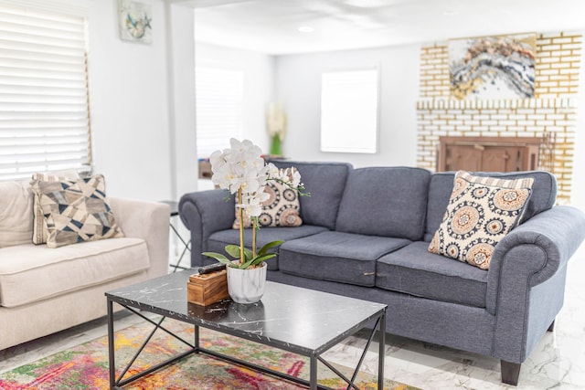 living room featuring a wealth of natural light