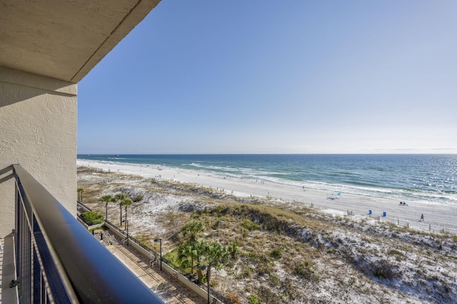 property view of water featuring a beach view