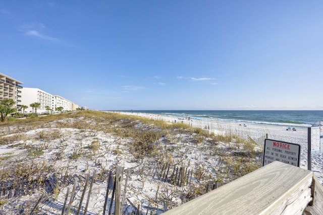 property view of water with a beach view