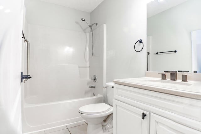 full bathroom with tile patterned floors, toilet, vanity, and tub / shower combination