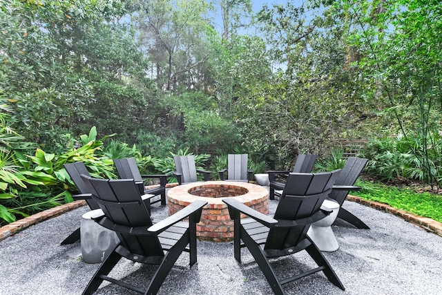 view of patio featuring a fire pit