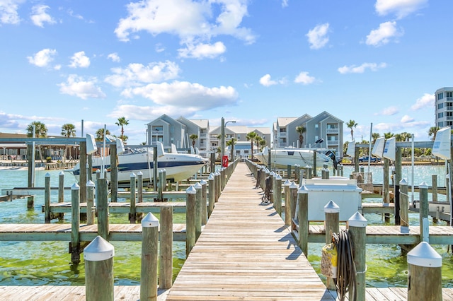 dock area with a water view