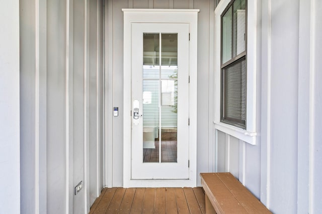 doorway featuring hardwood / wood-style floors