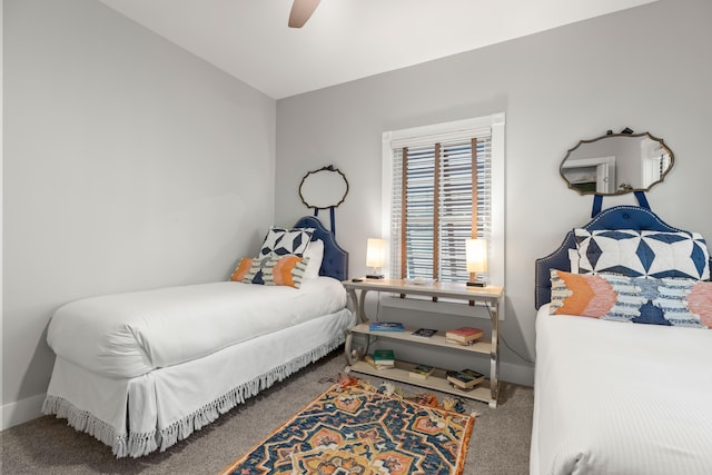 bedroom featuring carpet flooring and ceiling fan