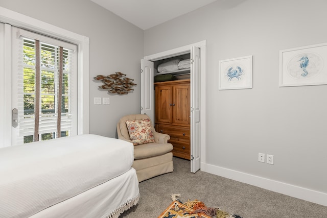 bedroom with light carpet