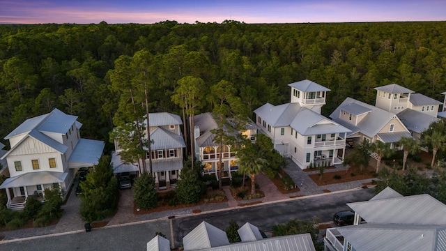 view of aerial view at dusk