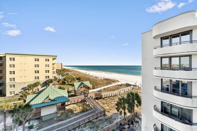 view of water feature featuring a beach view