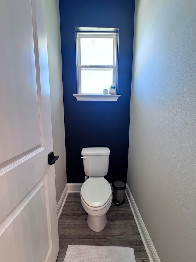 bathroom featuring wood-type flooring and toilet