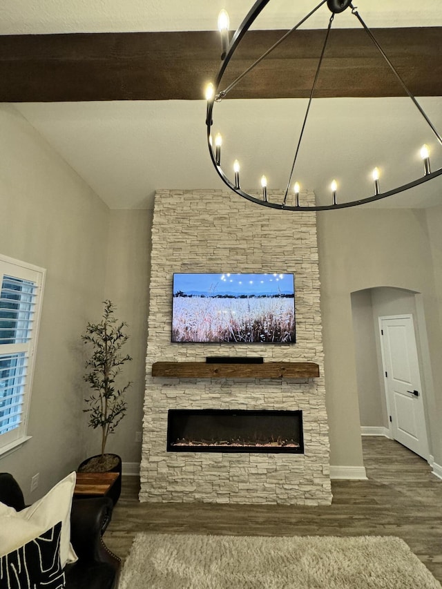 624 Tournament Ln, Freeport, FL 32439 - living room with a fireplace, wood finished floors, and baseboards