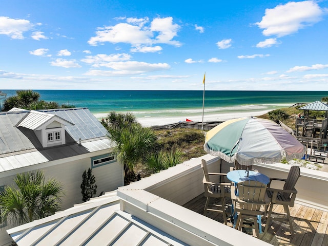 view of water feature with a beach view