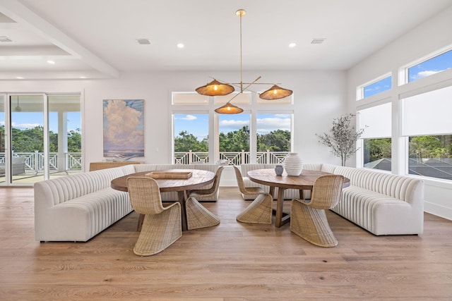 dining space with light hardwood / wood-style flooring and a healthy amount of sunlight