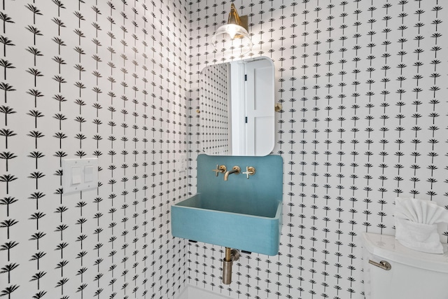 interior space with toilet and tile walls