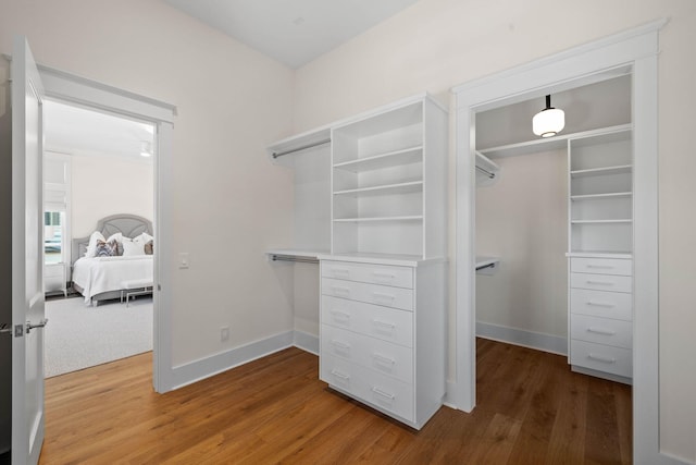 walk in closet with hardwood / wood-style floors