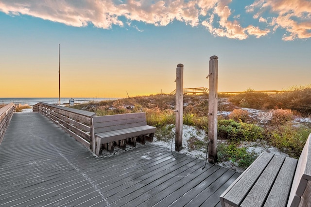 view of dock with a water view