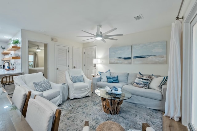 living room with light hardwood / wood-style floors