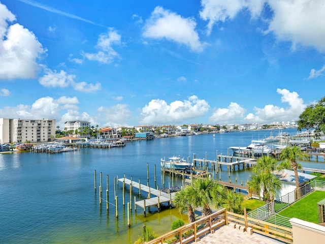 dock area featuring a water view