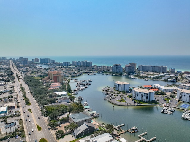 aerial view with a water view