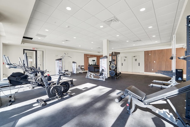 gym with a drop ceiling