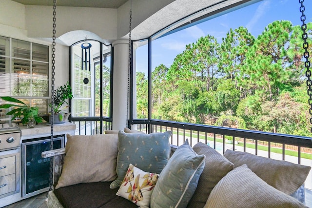 sunroom with beverage cooler