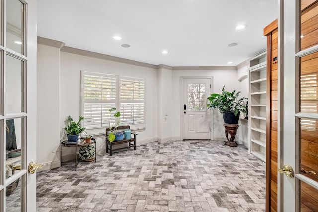 interior space featuring crown molding