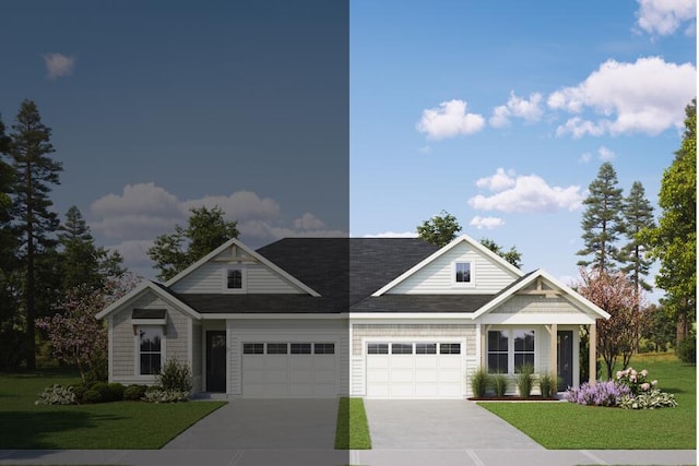 view of front of house featuring concrete driveway and a front yard