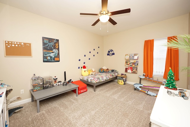 bedroom featuring carpet and ceiling fan