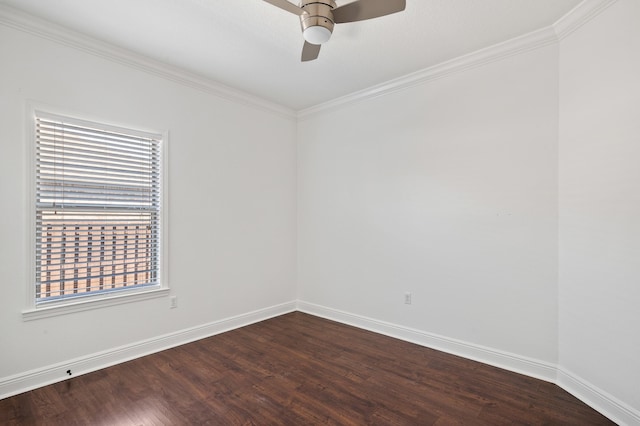 spare room with ceiling fan, hardwood / wood-style floors, and ornamental molding