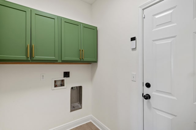 laundry area with cabinets, washer hookup, tile patterned floors, and electric dryer hookup