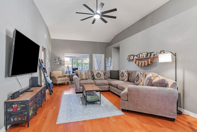 9761 Leeward Way, Navarre, FL 32566 - living area featuring ceiling fan, light wood-type flooring, and high vaulted ceiling