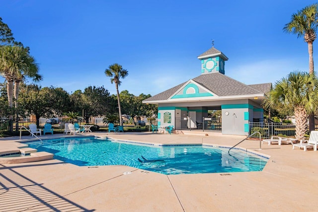 view of swimming pool featuring a patio