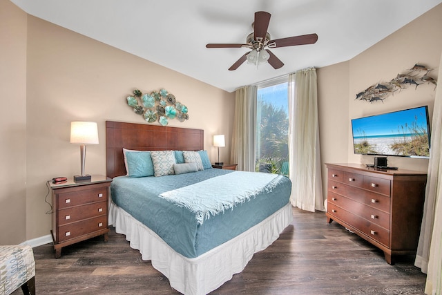 4207 Indian Bayou Trl Unit 2216, Destin, FL 32541 - bedroom featuring dark wood-style floors, ceiling fan, and baseboards