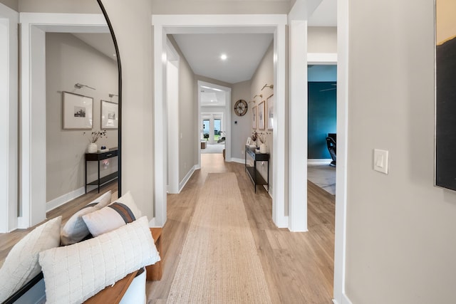 131 W Lafayette Rd, Inlet Beach, FL 32461 - hall featuring light wood-style flooring, baseboards, and recessed lighting