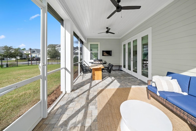 131 W Lafayette Rd, Inlet Beach, FL 32461 - sunroom / solarium with french doors, a ceiling fan, and outdoor dining area