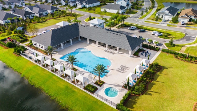 aerial view with a water view