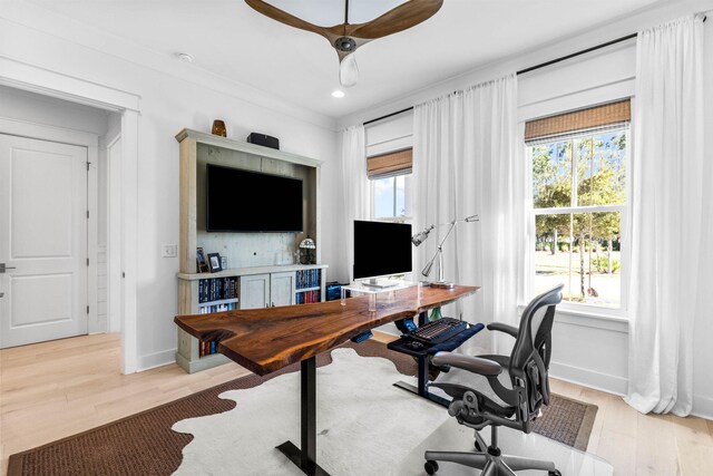 office area featuring light hardwood / wood-style flooring