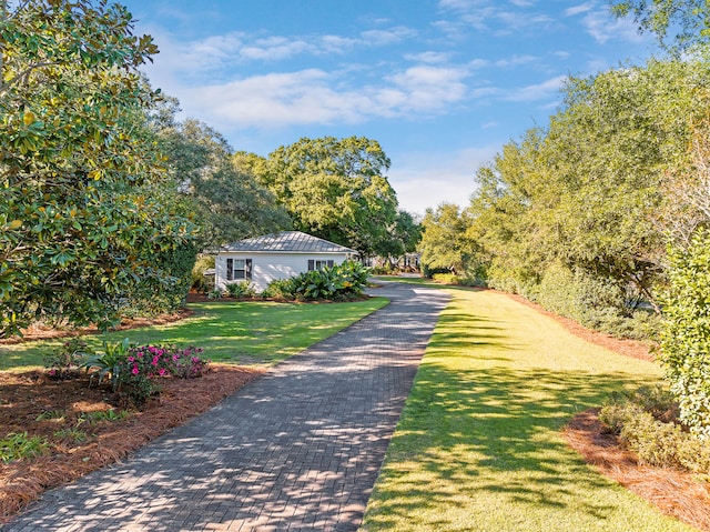 view of home's community with a lawn