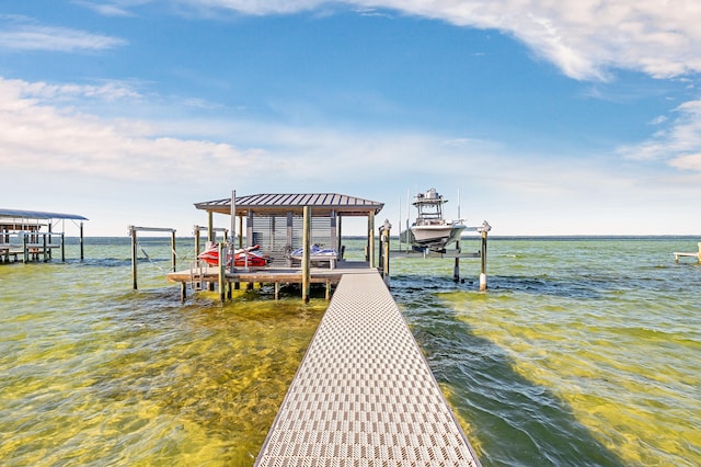 view of dock with a water view