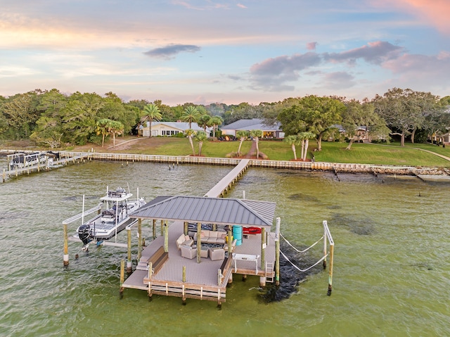 dock area with a water view