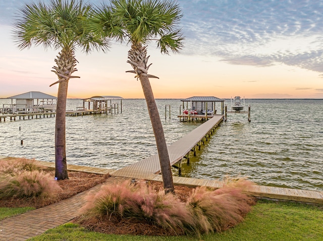 view of dock featuring a water view