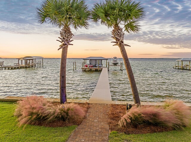 view of dock featuring a water view