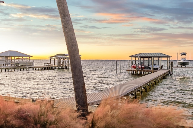 view of dock featuring a water view