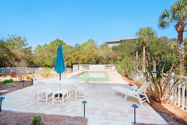 view of patio / terrace featuring a fenced in pool