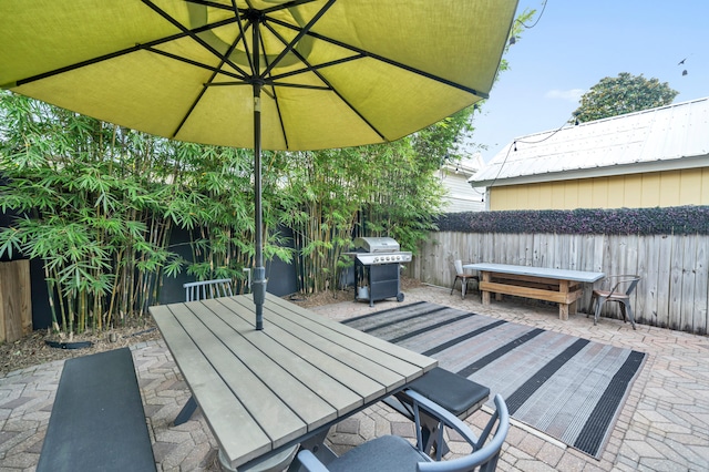 view of patio with a grill