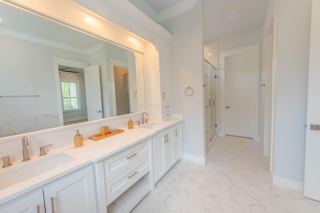 bathroom with vanity and an enclosed shower