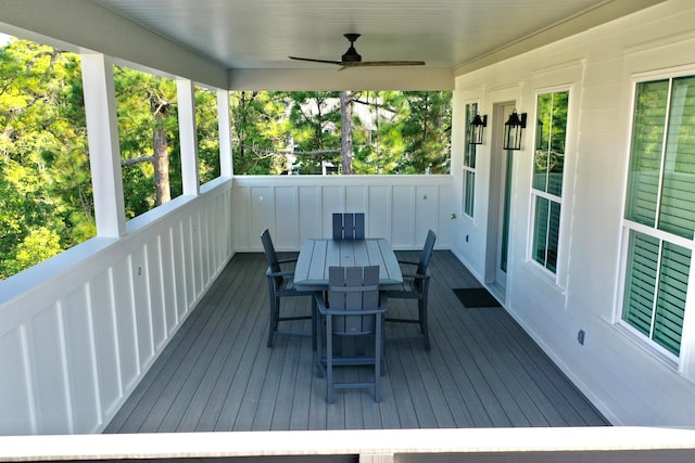 wooden deck with ceiling fan