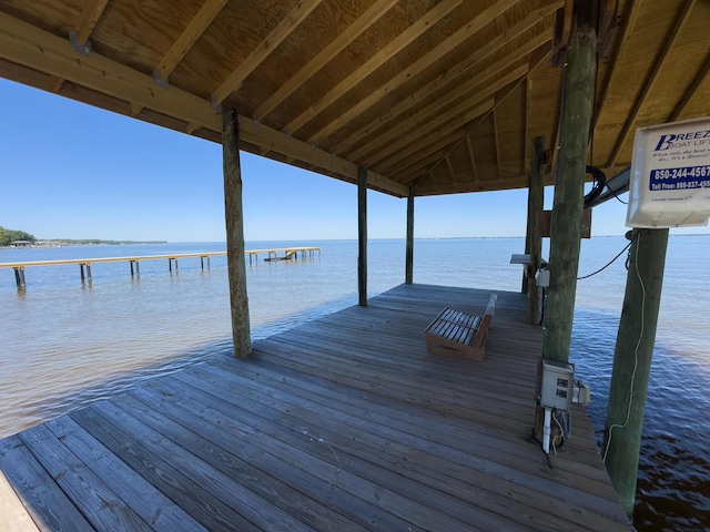 view of dock with a water view