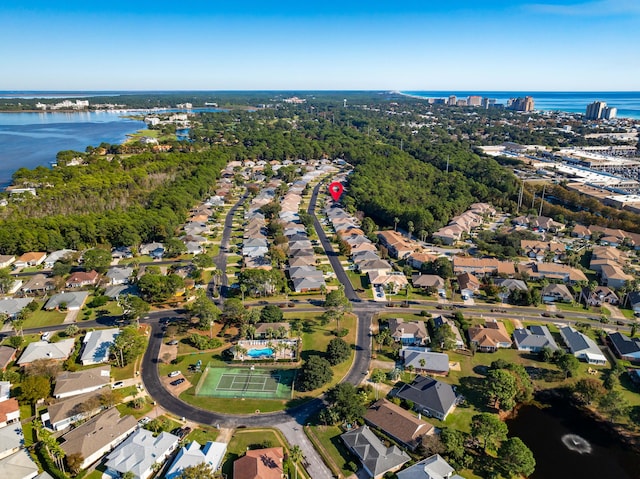 bird's eye view featuring a water view