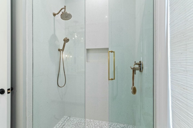 bathroom featuring a shower with shower door